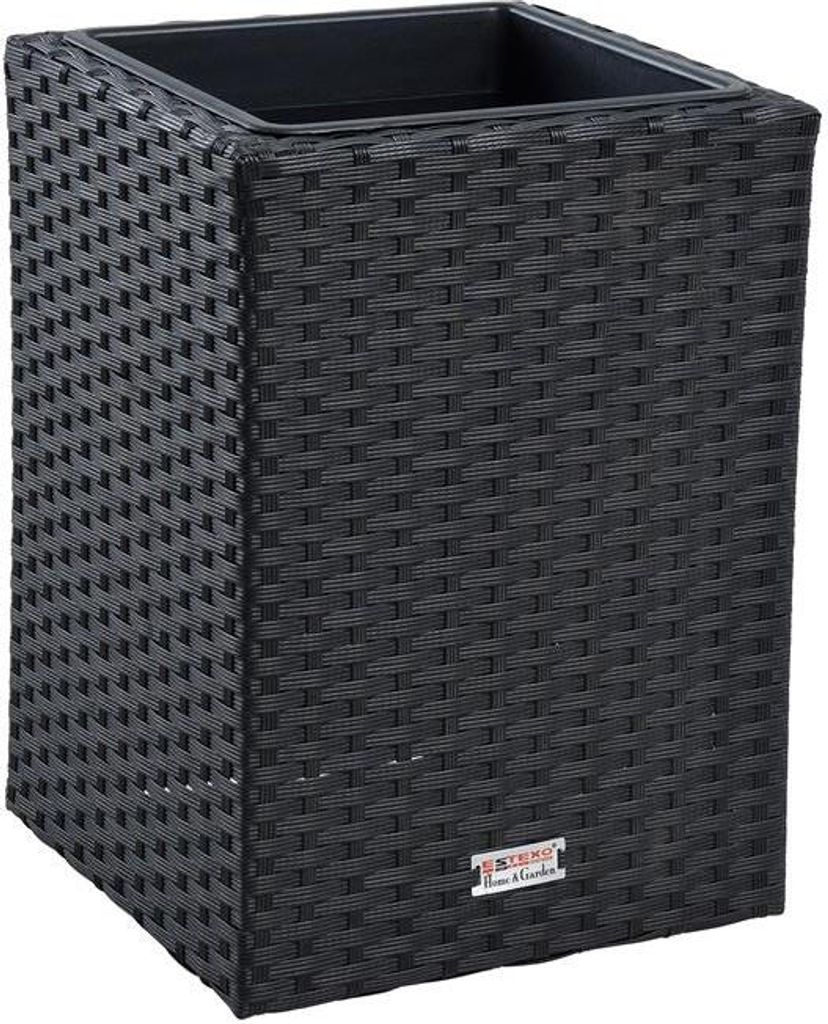 Polyrattan Blumenkübel Pflanzkübel 40 cm Rattan Blumentopf Übertopf Topf Schwarz