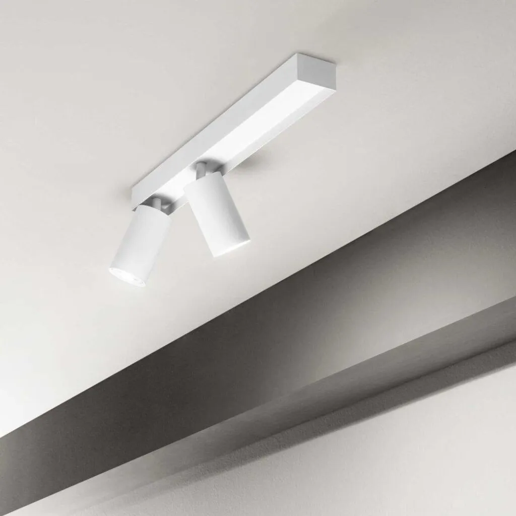 Plafonnier Blanc Profil Métallique 2 Luminaires GU10 28W 3000K IP20