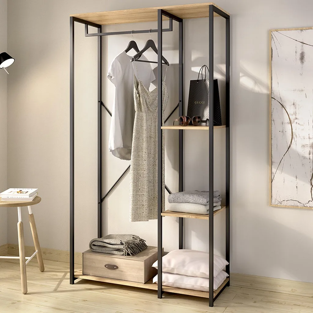 Armoire fine 3 étagères Clovis chêne brun : meuble haut compact