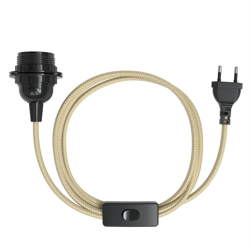 Premium Lampenkit Messing | E27 Fassung Mit Gold-Flex, Schalter & UK-Stecker | Inkl. Montagezubehör