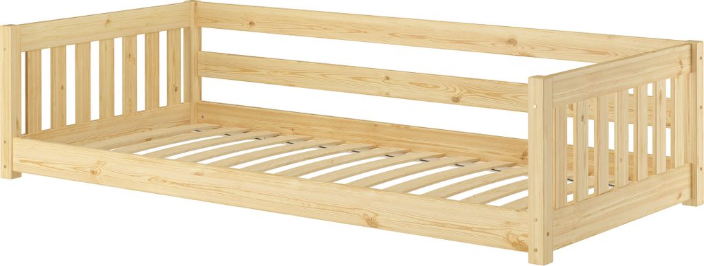 Niedriges Kinderbett Bodenbett 90x200 Kiefer massiv Zubehör wählbar V-60.28-09Federleisten