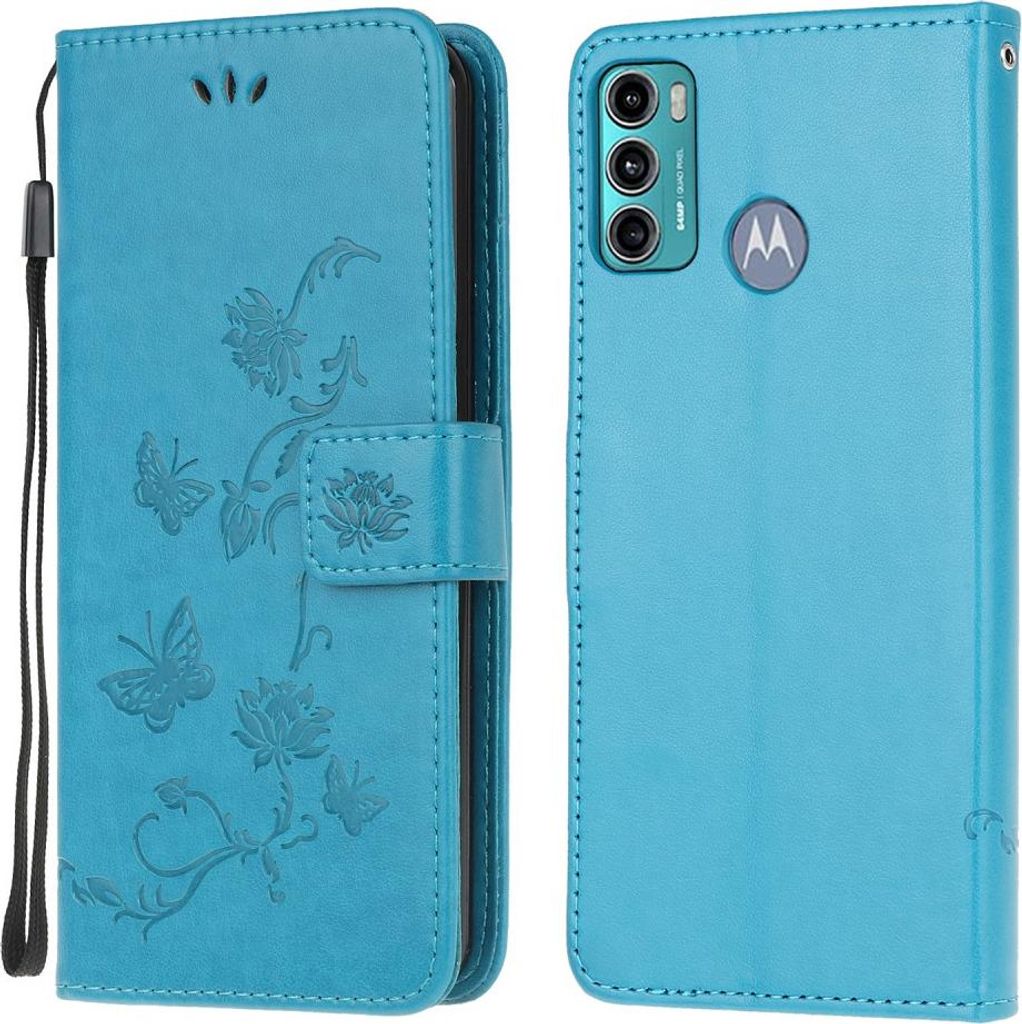 Motorola Moto G60 Hülle - Coverup Blumen & Schmetterlinge Klapphülle - Blau