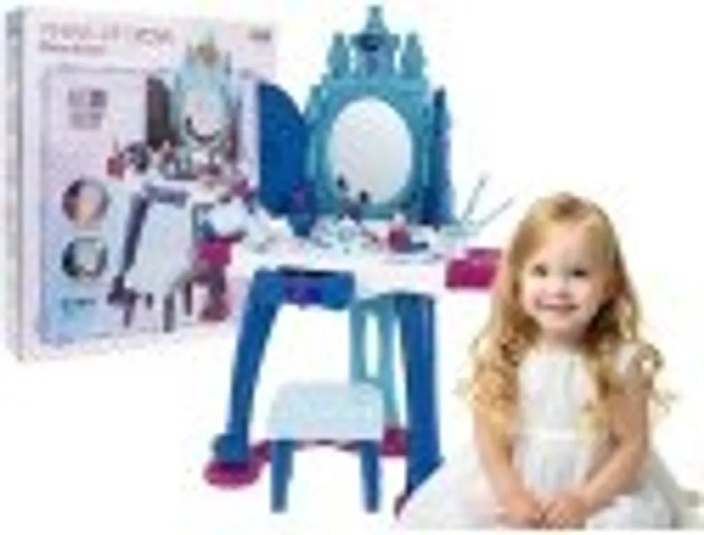 Coiffeuse interactive avec miroir et tabouret pour enfant rose et blanc - 8