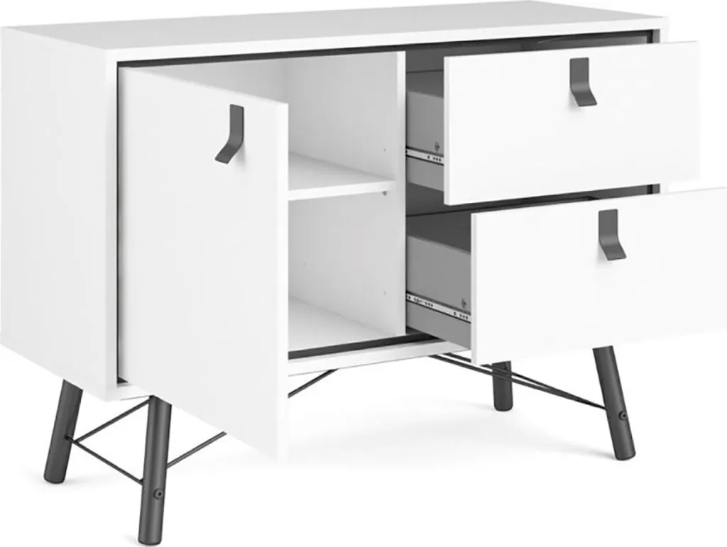 Buffet blanc mat Rye : Solution de rangement compacte 1 porte 2 tiroirs - 4