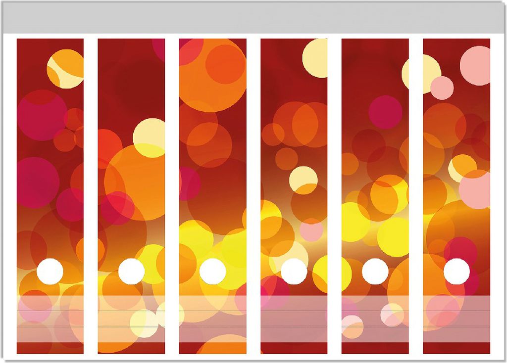 Wallario Ordnerrücken Sticker, selbstklebend für breite Ordner, 6 Stück, Motiv Rote gelbe und orange Kreise - harmonisches Muster