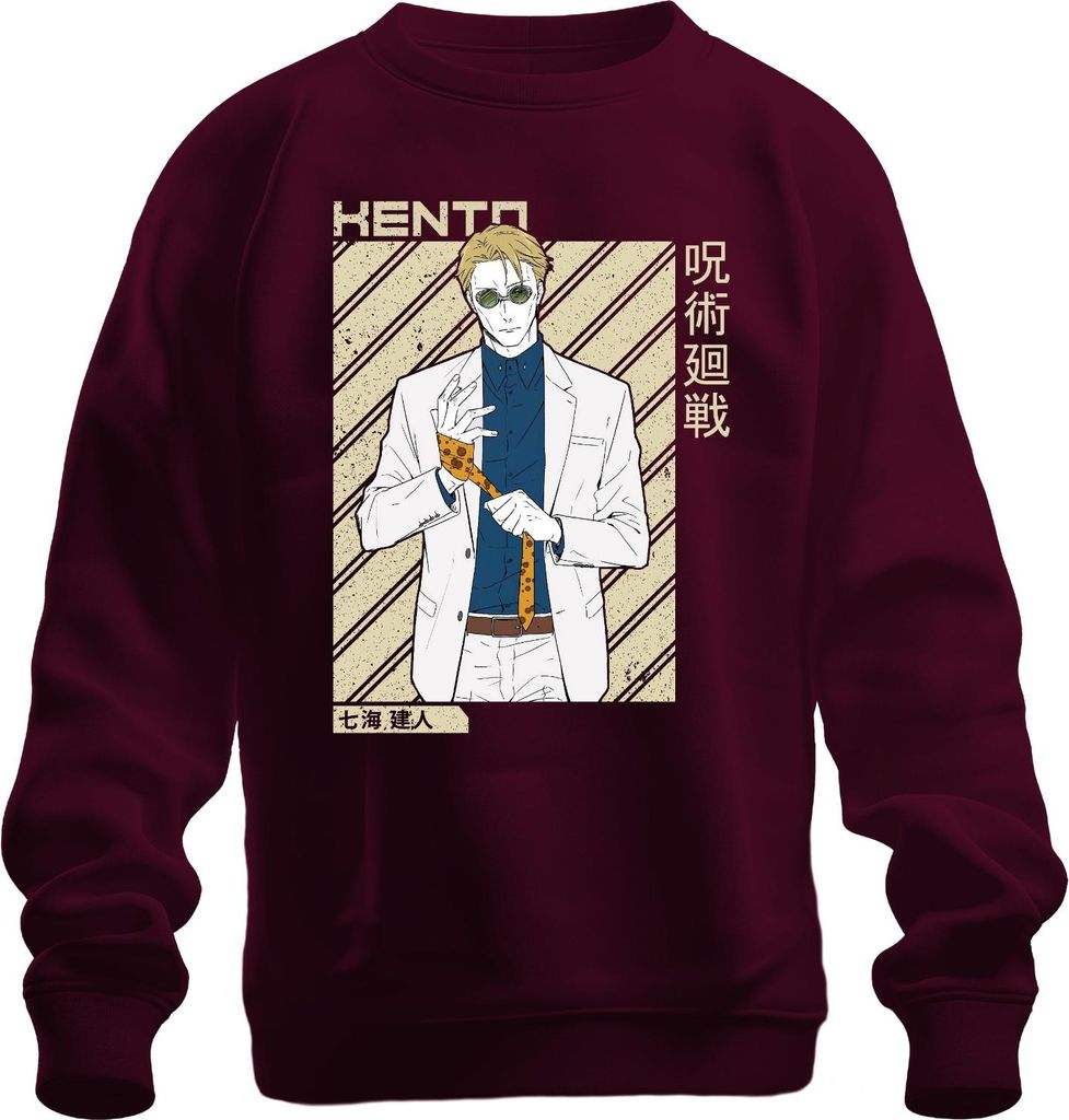 Nanami Kento Jujutsu Kaisen Anime Anzug Krawatte Geschenk Vintage Uni Sweatshirt Pullover, Burgundy, M