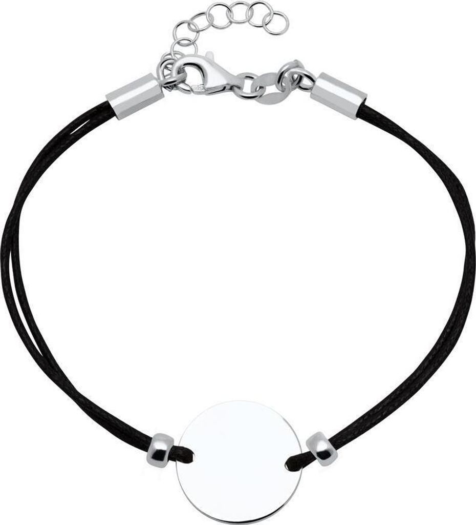 Schwarzes Textilarmband Kreis 925er Silber