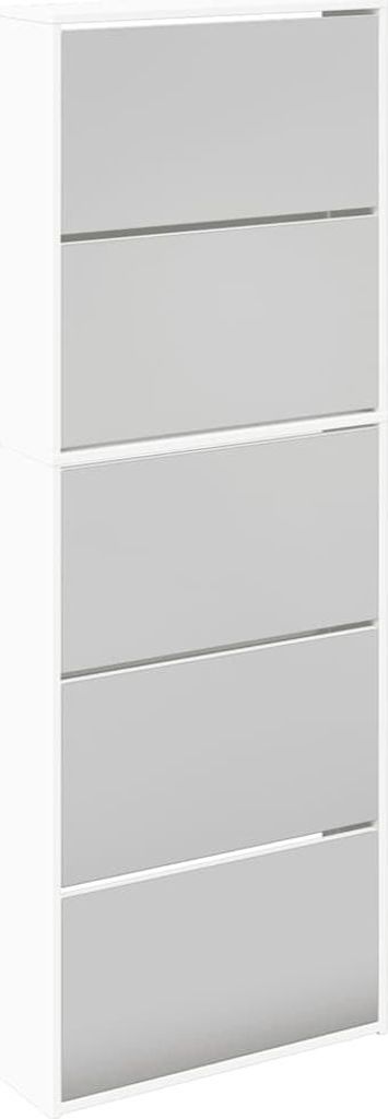 A white shoe cabinet with five drawers, shown from a slightly angled side view.