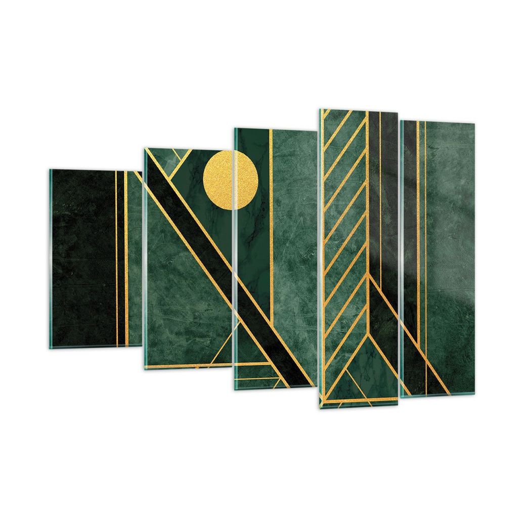Bilder auf glas - 5 Teile - Grün Stück geometrisch - 150x100cm - Glasbilder - Wandbilder - Bilder - zum Aufhängen bereit - Wanddekoration aus Gl...