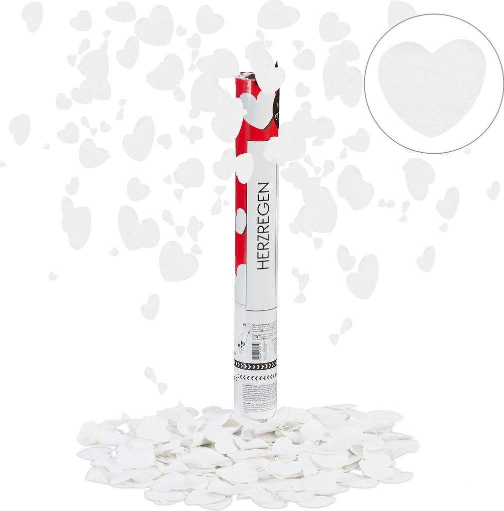 relaxdays 10 x Party Popper 40 cm Herzen weiß