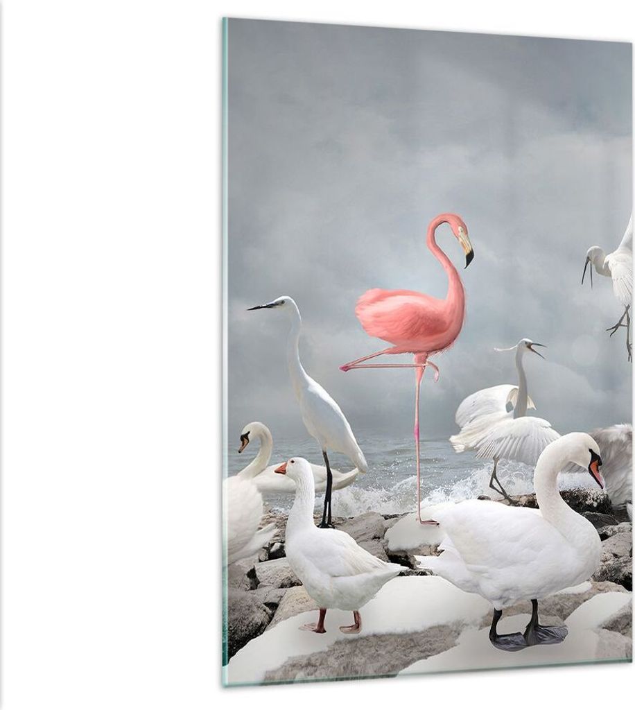 Bilder auf glas - Einteilig - Flamingo Schwan Fantasie - 80x120cm - Glasbilder - Wandbilder - Bilder - zum Aufhängen bereit - Wanddekoration aus G...