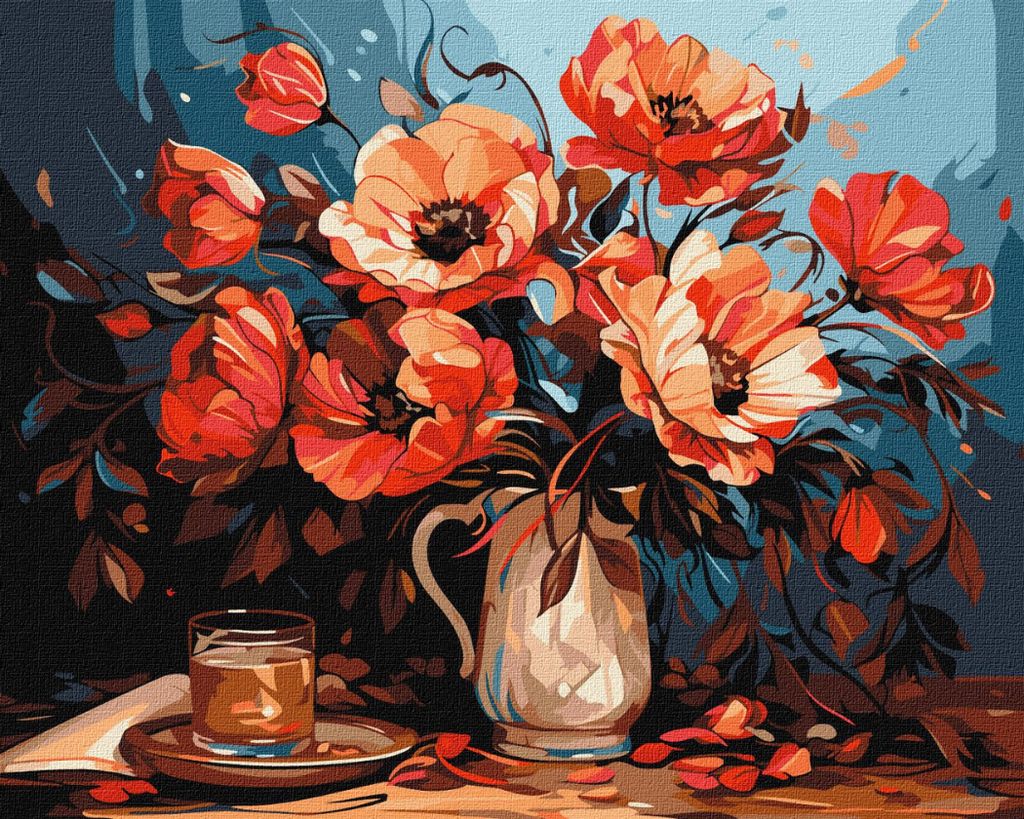 Gemälde BY NUMBERS MIT RAHMEN Gemälde - Bunte Mohnblumen 50x40 cm