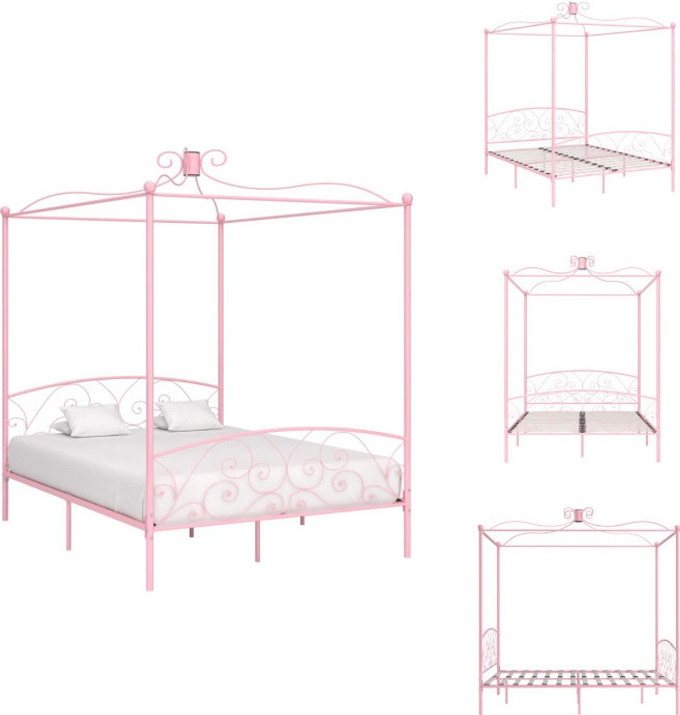 vidaXL Himmelbett-Gestell Rosa Metall 160 x 200 cm - Betten & Bettgestelle