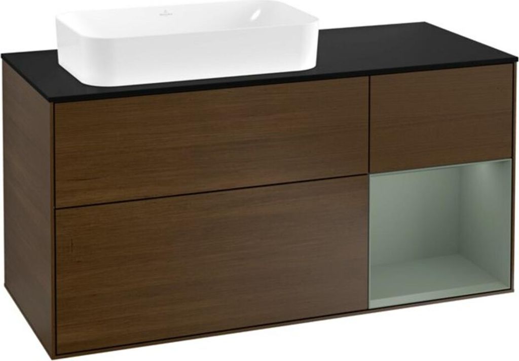 V&B Waschtischunterschrank Wandbeleuchtung Finion 120cm, Pl b m, Rg re Oli. m Lac, wal ven