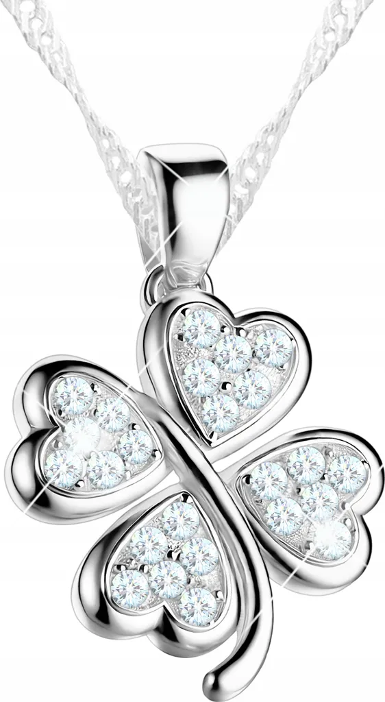 Collana Quadrifoglio Argento 925 con Zirconi - Gioiello Portafortuna Donna
