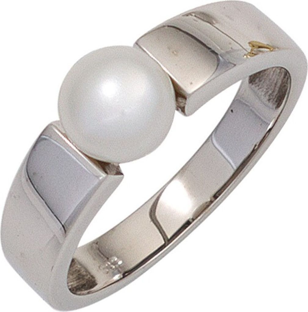 Ring Damenring mit Süßwasser Perle weiß 333 Gold Weißgold schlicht Goldring, Ringgröße:Innenumfang 54mm Ø17.2mm