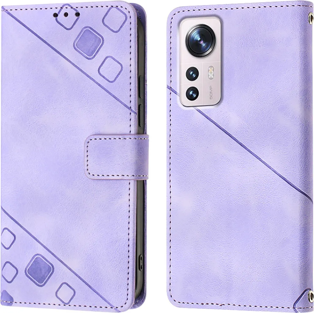 Cover Glamour Xiaomi 12 Viola - Custodia Goffrata Elegante con Wallet