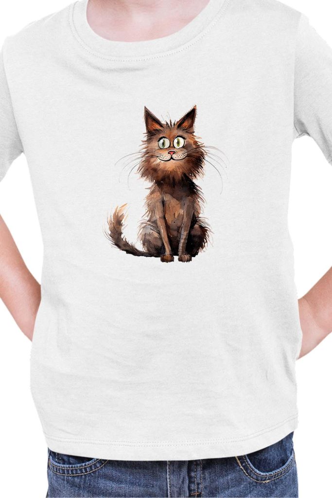 Kinder T-Shirt Funny Cats Breeds York Chocolate Cat, 5-6 Jahr - 116 / Weiß