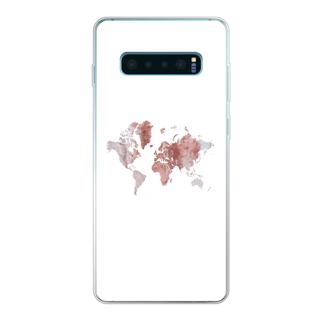 MuchoWow Handyhülle Schutzhülle Hülle für Samsung Galaxy S10 Plus Weltkarte - Rosa - Farbe Silikon Softcase Handy Hülle - Schutzhülle