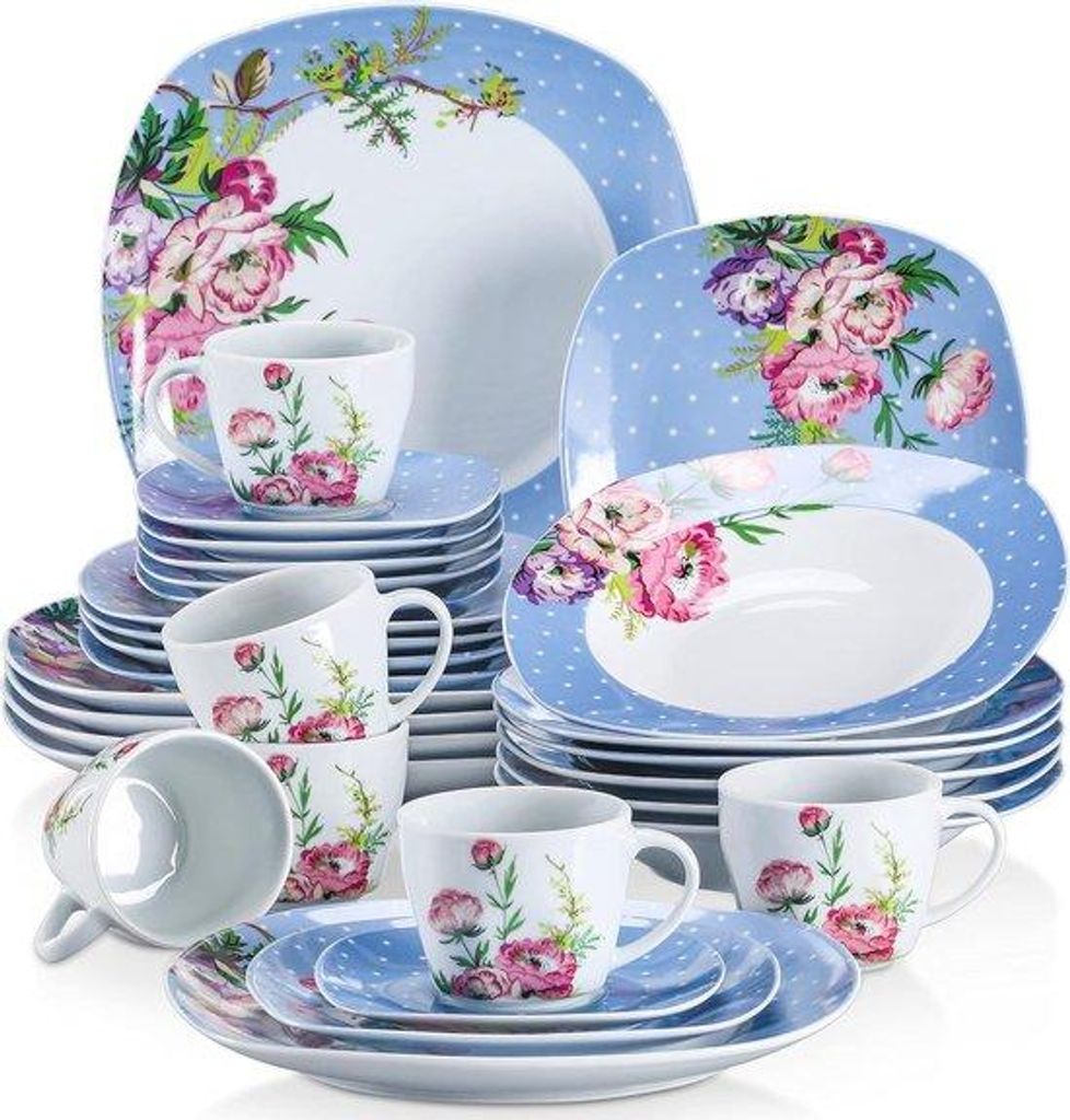 Blumenmotiviertes Porzellan Service für sechs Personen