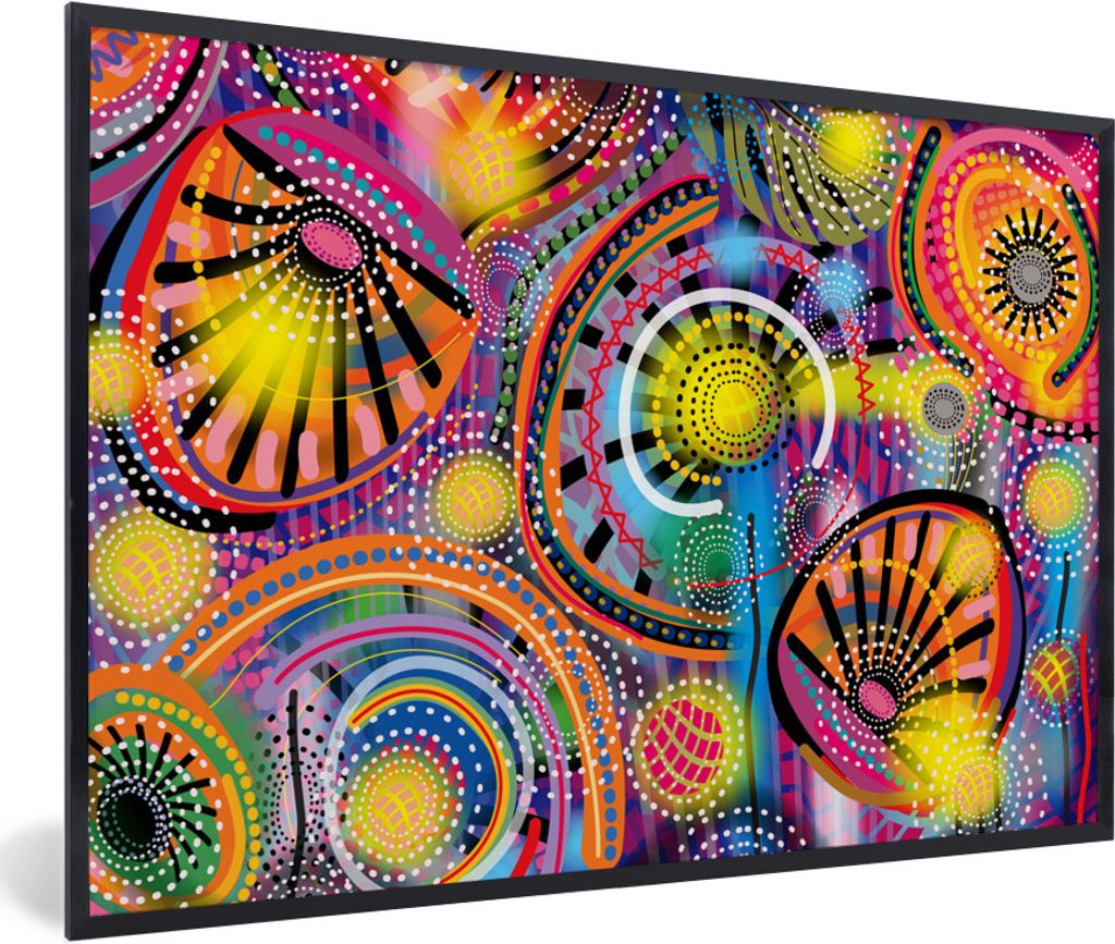 MuchoWow Gerahmtes Poster Formen - Kunst - Muster - Psychedelisch 30x20 cm - Poster mit Schwarzem Bilderrahmen Wandposter Rahmen Foto Bilder - Ku...