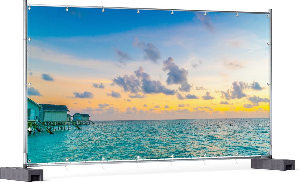 Wallario XXL Outdoor-Poster für Garten oder Balkon, Motiv Wasserhäuser auf den Malediven, in ca. 340 x 173 cm