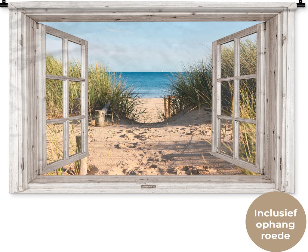 MuchoWow Wandteppich Wandbehang Durchblick - Strand - Meer - Dünen - Sand - Wasser - Hochgras 120x80 cm Tapisserie Dekoration Wandtuch - Wanddek...