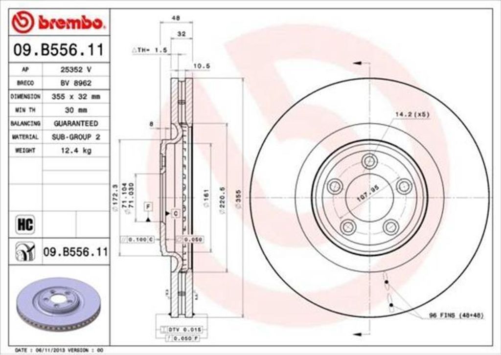 2x Disco freno BREMBO 09.B556.11 per JAGUAR XF (_J05_ CC9) Immagine del prodotto 