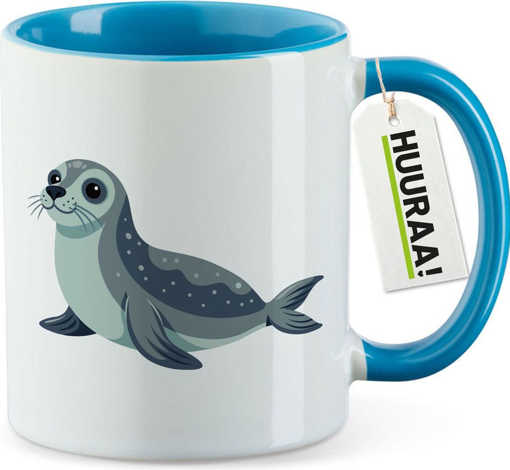 Huuraa Kaffeetasse Seehund Comic 330ml Blau Keramik Produktbild 