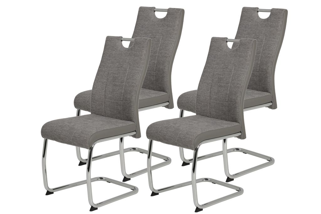 4er Set Schwingstuhl Alina Webstoff Grau - Metallgestell Produktbild