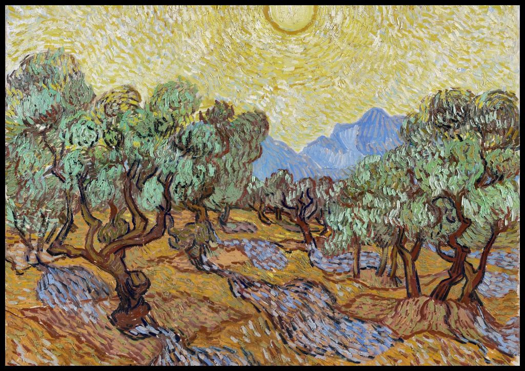 Plakat 100x70cm Olivenbäume, Van Gogh Vintage für das Wohnzimmer
