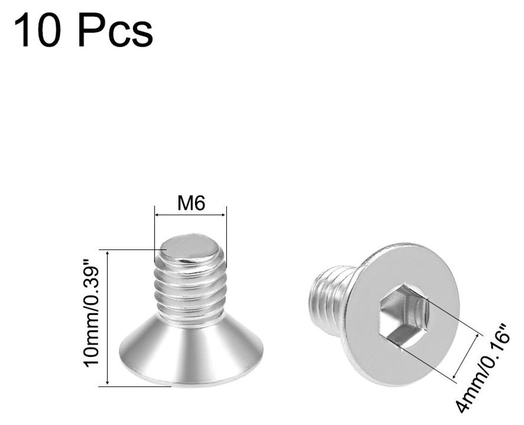 10 Stš¹ck Senkkopfschrauben Flach Kopf Maschinenschrauben Sechskantschraube Edelstahl 304 Befestigungsschrauben M6x10mm Flachkopfschrauben