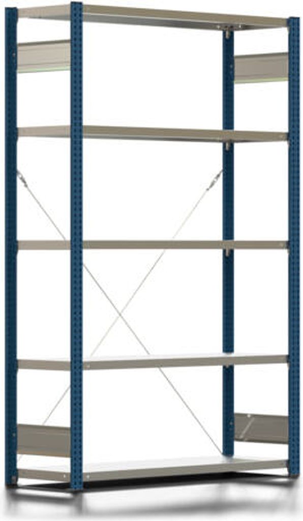 Fachbodenregal mit Tiefenriegel - 350 kg - 2.000 x 1.341 x 426 mm (HxBxT) - Grundregal - 5 Böden - enzianblau - Lagerregal - Steckregal BERT
