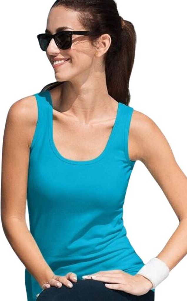 Damen-Tanktop, 95% Baumwolle, 5% Elasthan, unbedruckt, einfarbig, 180g/m2, Farbe türkis, Größe 2XL