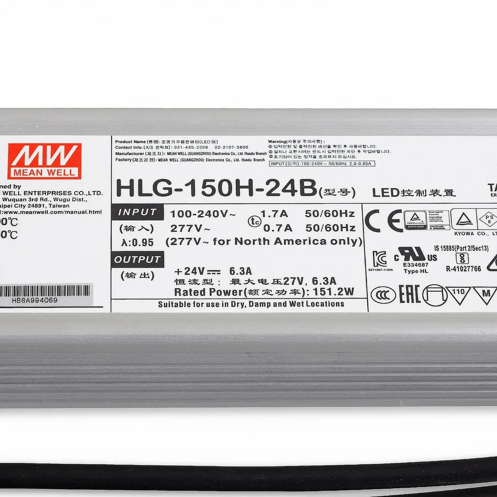 Transformateur LED 24V 150W MEANWELL HLG-150H IP67 Dimmable 6,3A