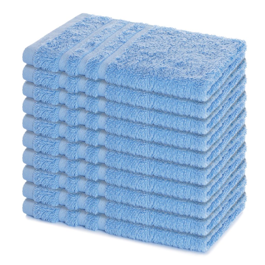 Lavea 10er Set Gästehandtücher 30x50 cm, 100% Baumwolle Frottee, weich & saugstark, Serie Elena, 60 °C waschbar, Delphinblau
