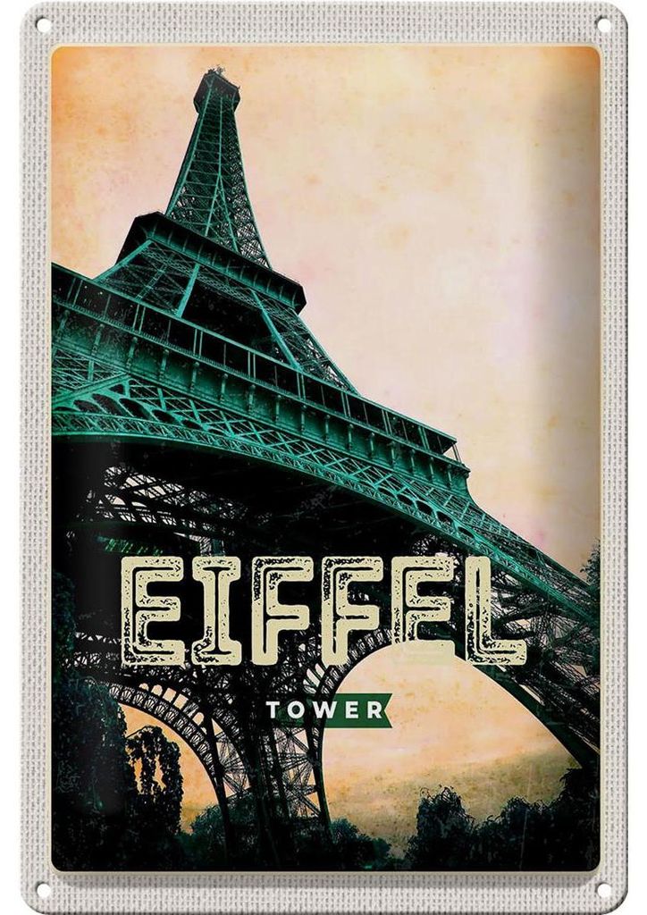 Blechschild Reise 20x30cm Eiffel Tower Retro Bild Reiseziel