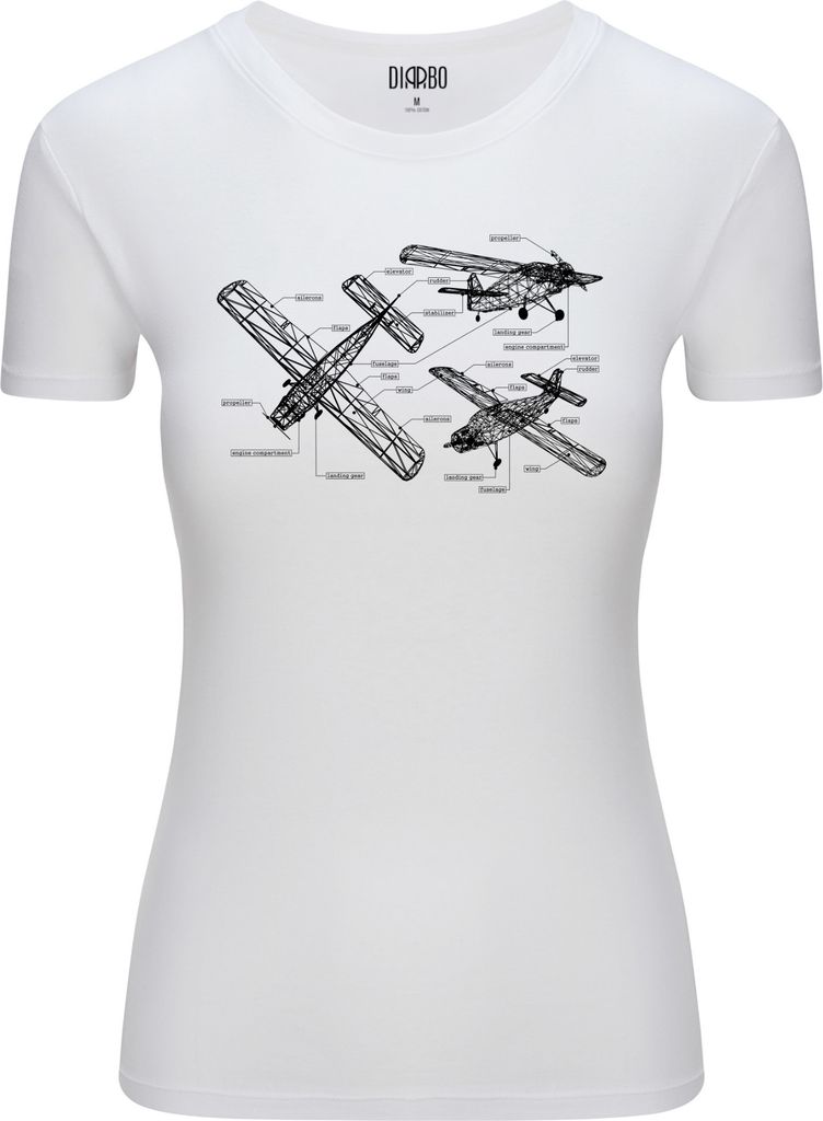 Diarbo Damen T-Shirt mit Blaupausen Druck Leichtes Flugzeug Weiß Gr.XXL