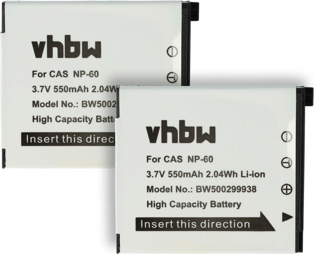vhbw 2x Akku kompatibel mit Casio Exilim EX-Z9, EX-Z85, EX-Z90, EX-Z80 Kamera (550 mAh, 3,6 V, Li-Ion)