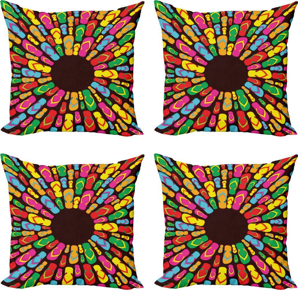 ABAKUHAUS Flip Flops Kissenbezug Set (4 Stück), Slippers Mandala, Moderner Doppelseitiger Digitaldruck, 50 cm x 50 cm, Mehrfarbig