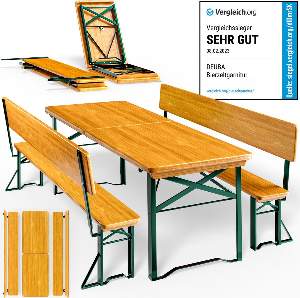 CASARIA Bierzeltgarnitur mit Lehne 170 cm Klappbar Stabil 2x Bierbank 1x Breiter Tisch Holz Biertischgarnitur Festzeltgarnitur Biergartengarnitur