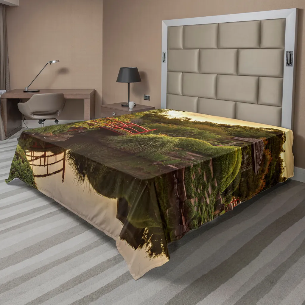 Drap plat pour décoration de chambre zen thème Japon et jardin 275x260