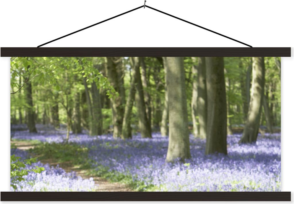 MuchoWow Textilposter Wald - Weg - Blumen - Lila - Grün - Natur 60x30 cm mit schwarzem Rahmen - Textilien