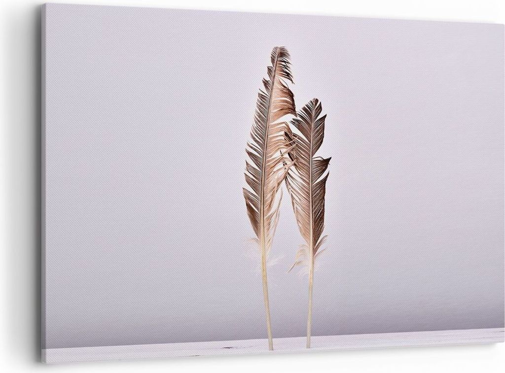Bild auf Leinwand - Leinwandbild - Einteilig - Zwei Federn Flieder - 120x80cm - Wand Bild - Wanddeko - Wandbilder - Leinwanddruck - Bilder - Wandde...