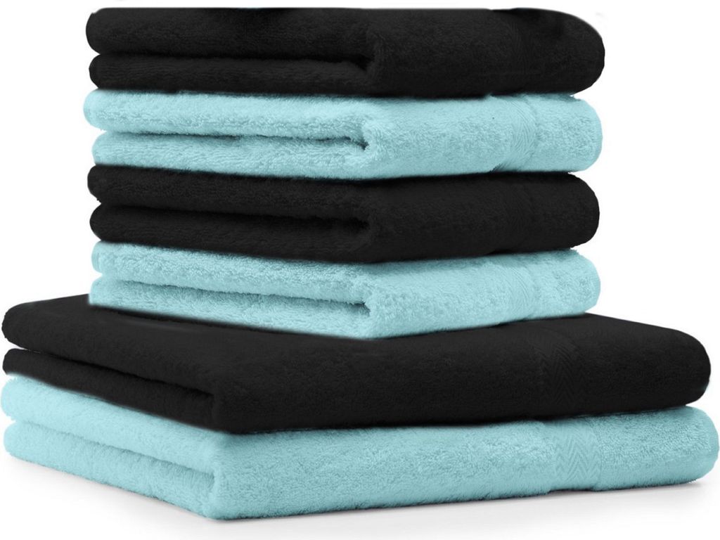 Betz 6-tlg. Handtuch-Set PREMIUM - 2 Liegetücher 4 Handtücher 100% Baumwolle Farbe: schwarz und türkis