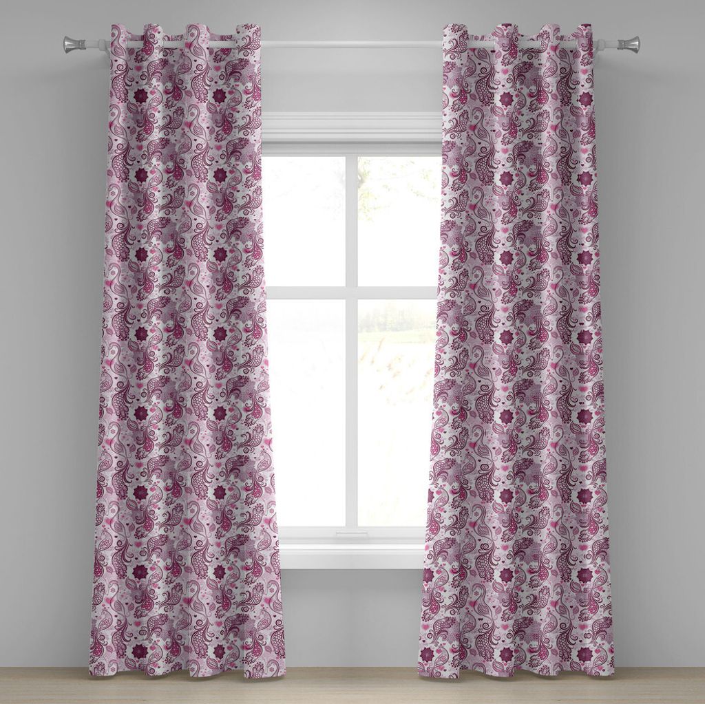 ABAKUHAUS Lila Ösenvorhang, Skalen wirbelt und Herzen in der romantischen Beschreibung der Natur mit Vögeln und Blumen, Dekorative 2-Panel-Fenste...