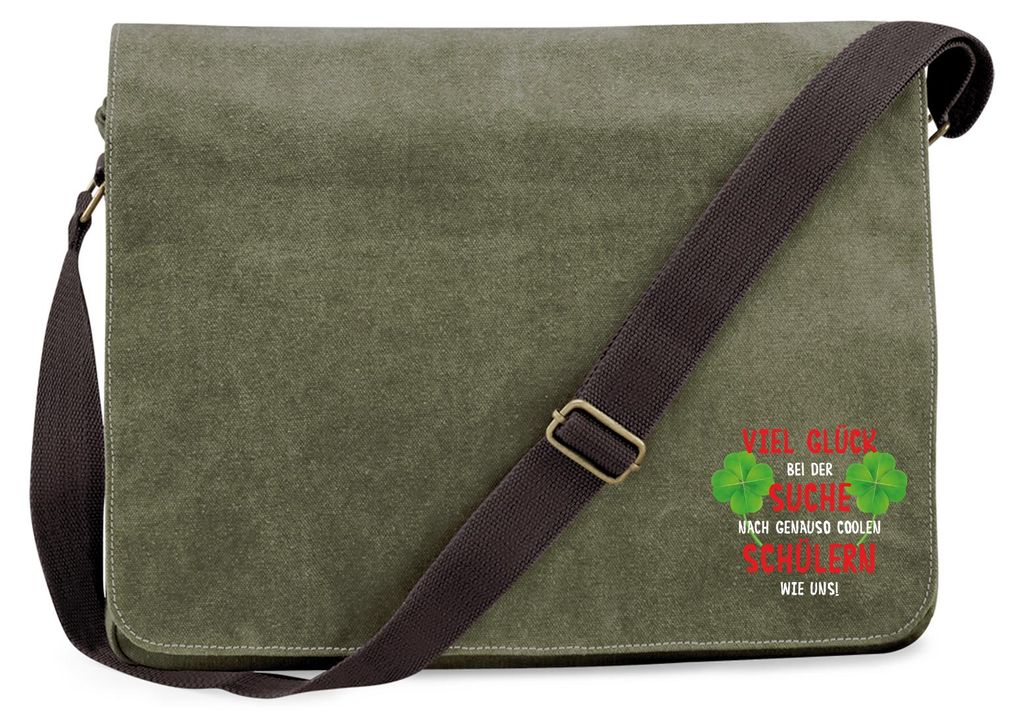 Huuraa Umhängetasche Glück bei suche coole Schüler 14 Liter Military Green Canvas Laptoptasche Geschenkidee