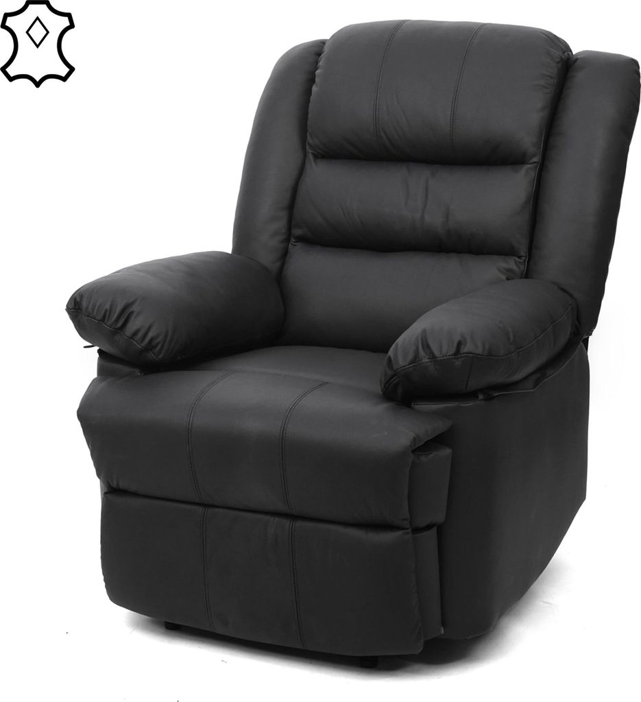 Fernsehsessel HWC-G15, Relaxsessel Liege Sessel, Leder + Kunstleder 101x87x100cm schwarz