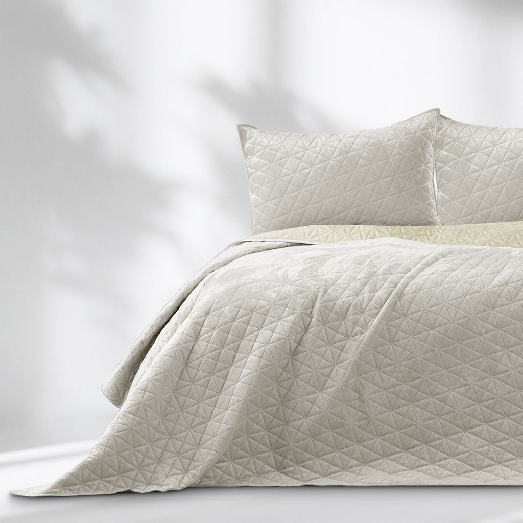 Tagesdecke Bettüberwurf Allzweckdecke Wohndecke Steppdecke Samt Hell Beige 200x220 cm