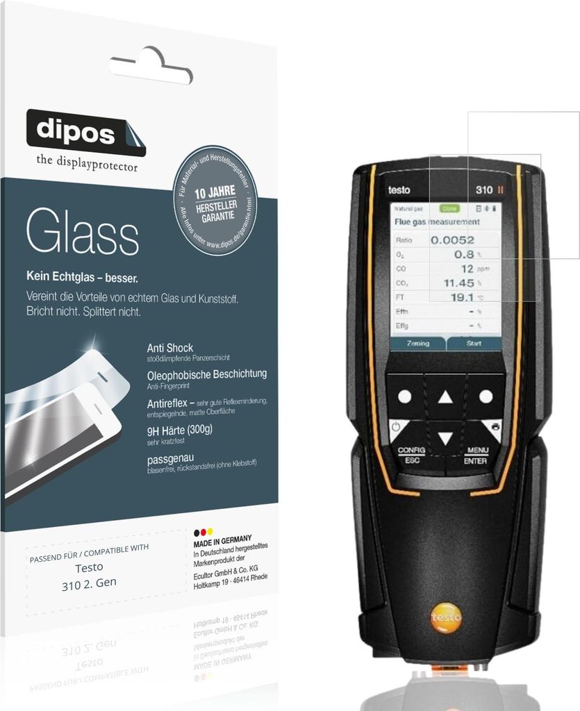 2x Schutzfolie für Testo 310 2. Gen matt - Anti-Shock 9H Folie dipos Glass Kunststoffglas